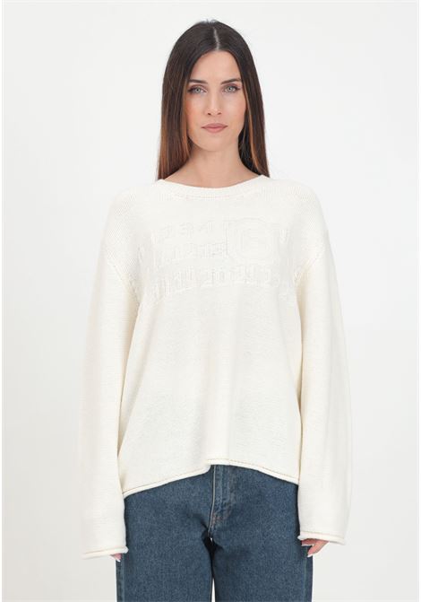 Cream crew-neck sweater for women and girls with inlaid knitted logo MAISON MARGIELA | M60705MM03GM6101
